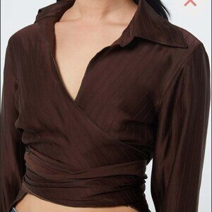 The Line by K Chocolate Pinstripe Wrap Top